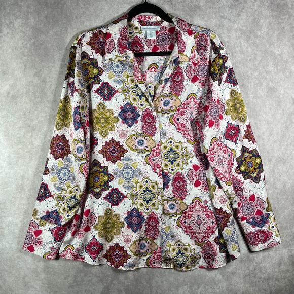 Cupcakes And Cashmere Blouse Womens Large‎ Pink Medallion Print Button Front Art - Picture 1 of 9